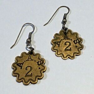 Vintage Steampunk Brass AAS 2 Numbered Token Coin Collectible Earrings